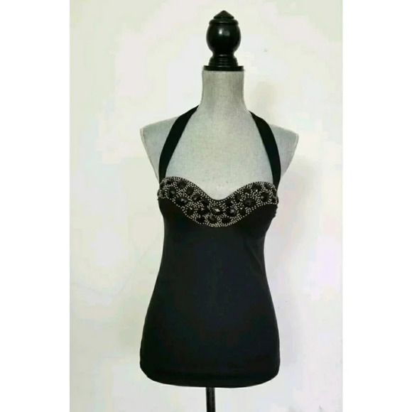 VICTORIA’S SECRET Miraculous Bombshell Bra Top Black Beaded Padded Halter 34A - Picture 1 of 10